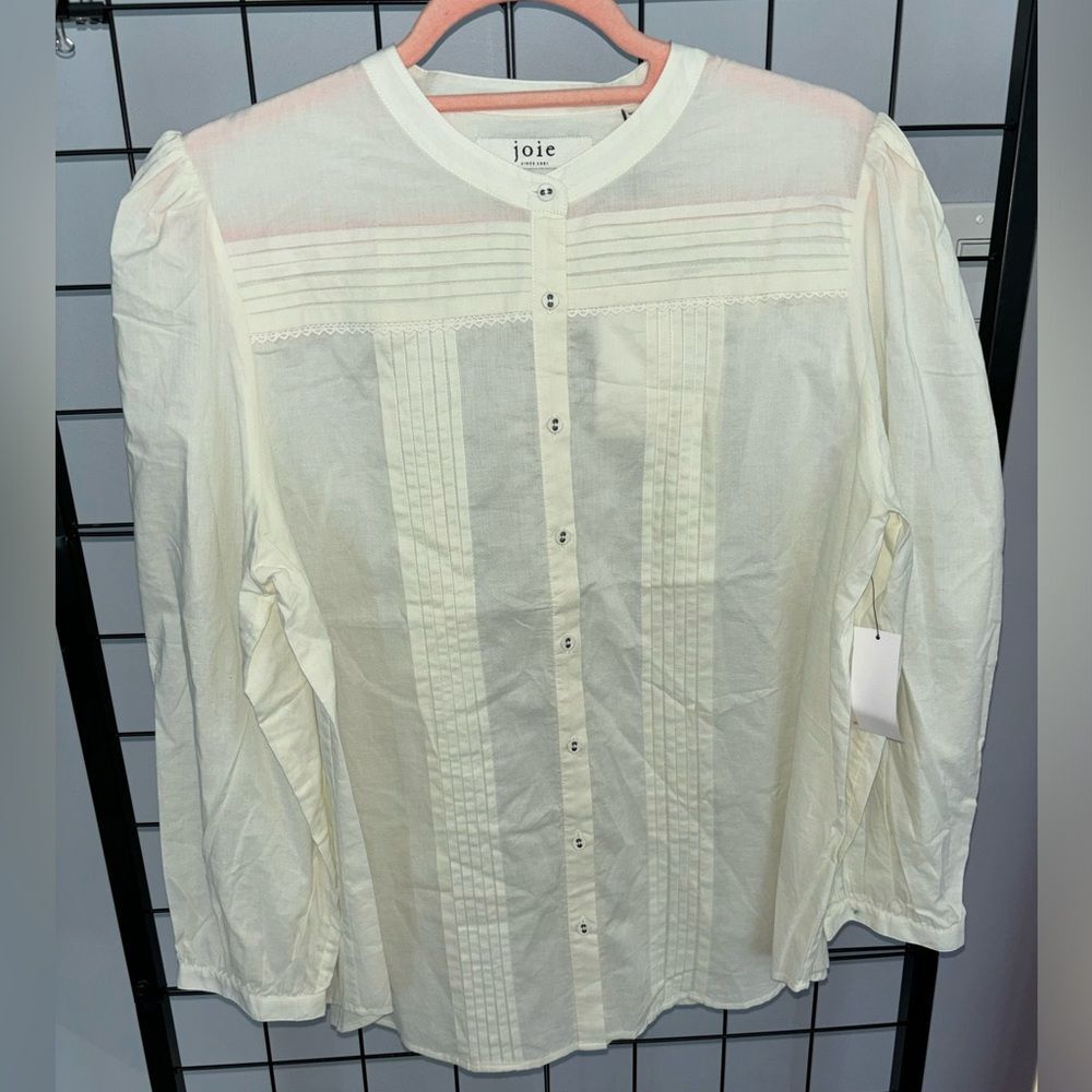 Joie Vesta Pintucked Porcelain Cotton Long Sleeved Button Down Blouse NWT